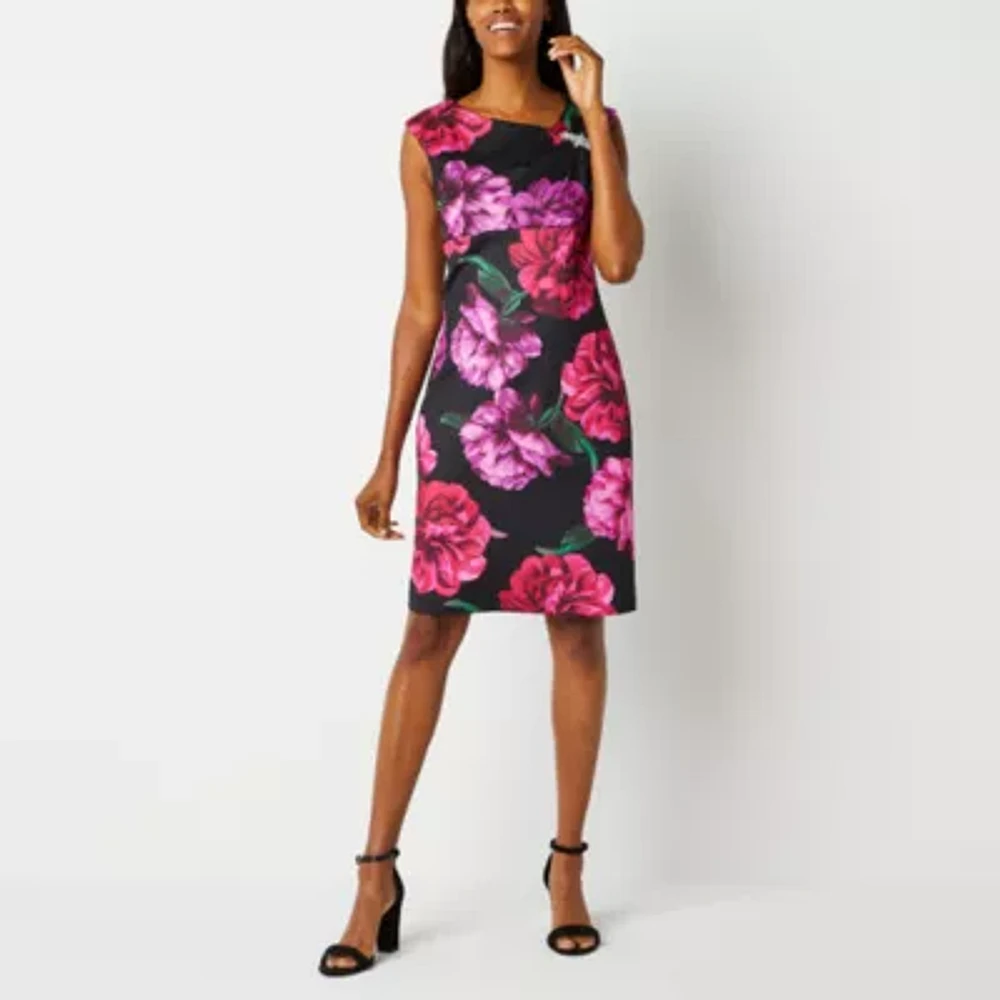 S. L. Fashions Womens Floral Sleeveless Embellished Sheath Dress