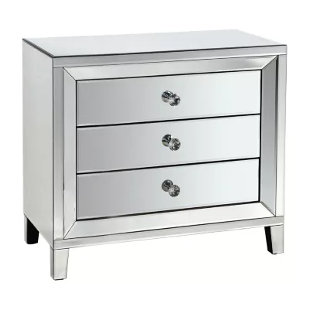 3 Drawer Mirrored Accent Chest with Tapered Feet