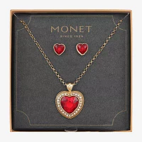 Monet Jewelry Pendant Necklace And Stud Earring 2-pc. Glass Heart Jewelry Set