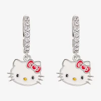 Cubic Zirconia Sterling Silver 18.2mm Hello Kitty Hoop Earrings