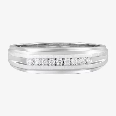 Mens 1/10 CT.T.W. Natural Diamond 10K White Gold 9-Stone Ring