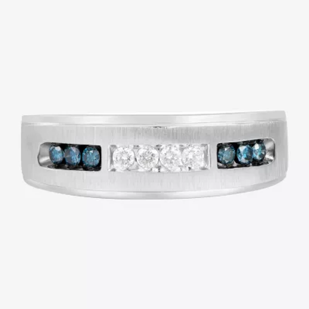 1/4 CT. T.W. Natural Blue Diamond 10K White Gold Wedding Band