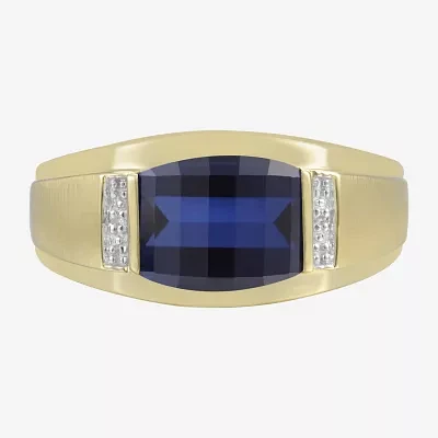 Mens Gemstone & Diamond-Accent 10K Yellow Gold Ring