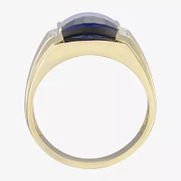 Mens Lab-Created Blue Sapphire & Diamond-Accent 10K Yellow Gold Ring