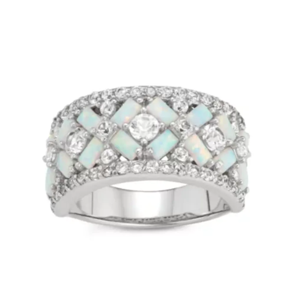 6MM Lab Created White Opal Sterling Silver Band