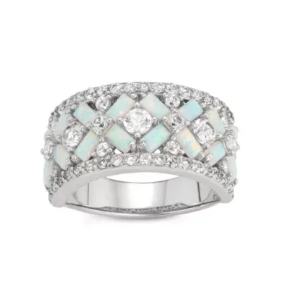 6MM Lab Created White Opal Sterling Silver Band