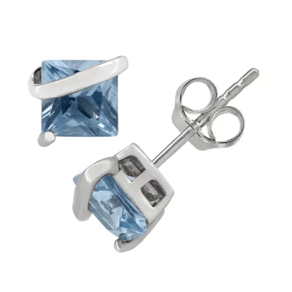 Lab Created Blue Aquamarine Sterling Silver 6.1mm Stud Earrings