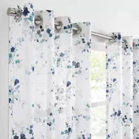 Fieldcrest Arden Watercolor Bouquet Cotton Sheer Grommet Top Single Curtain Panel