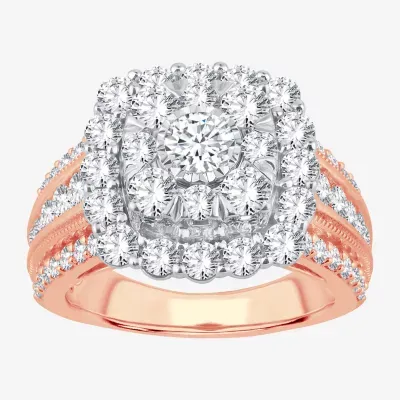 (I / Si1-Si2) Womens 3 CT. T.W. Lab Grown White Diamond 10K Gold Cushion Side Stone Engagement Ring