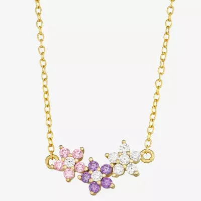 Girls 1/2 CT. Multi Color Cubic Zirconia 14K Gold Over Silver Flower Pendant Necklaces