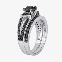 Midnight Black Diamond 1 CT.T.W. Color-Enhanced Sterling Silver Bridal Set