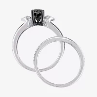 Midnight Black Diamond 1 1/8 CT.T.W. White and Color-Enhanced Sterling Silver Bridal Set