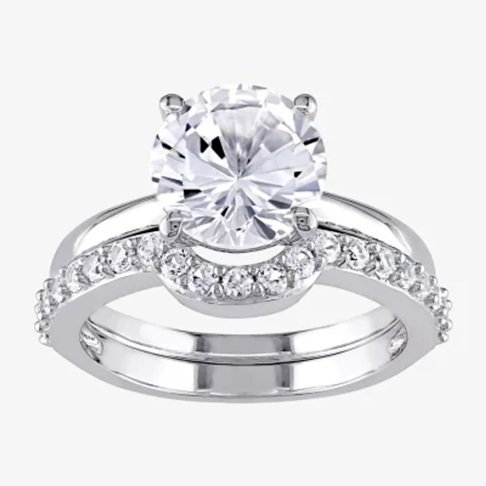 Modern Bride Gemstone Womens Lab Created White Sapphire 10K Gold Round Bridal Set