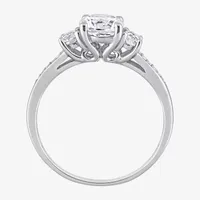 Modern Bride Gemstone Womens Diamond Accent Lab Created White Sapphire 10K Gold Round 3-Stone Engagement Ring