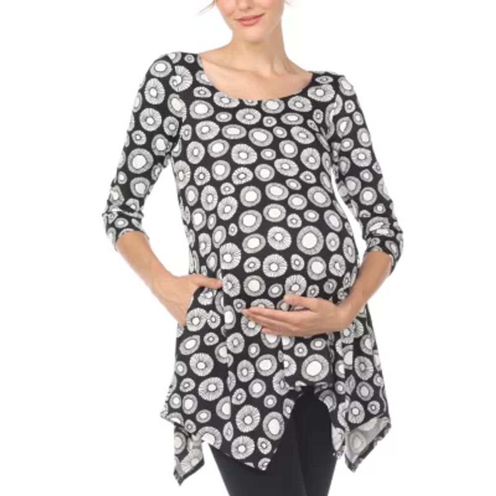 White Mark Maternity Womens Round Neck 3/4 Sleeve Tunic Top