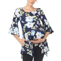 White Mark Maternity Womens Boat Neck 3/4 Sleeve Tunic Top