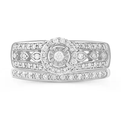 Womens 3/8 CT. T.W. Natural Diamond 10K White Gold Round Side Stone Halo Bridal Set