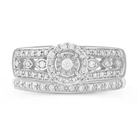 Womens 3/8 CT. T.W. Natural Diamond 10K White Gold Round Side Stone Halo Bridal Set