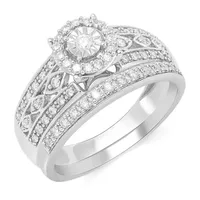 Womens 3/8 CT. T.W. Natural Diamond 10K White Gold Round Side Stone Halo Bridal Set