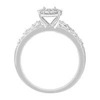 Womens 3/8 CT. T.W. Natural Diamond 10K White Gold Round Side Stone Halo Bridal Set