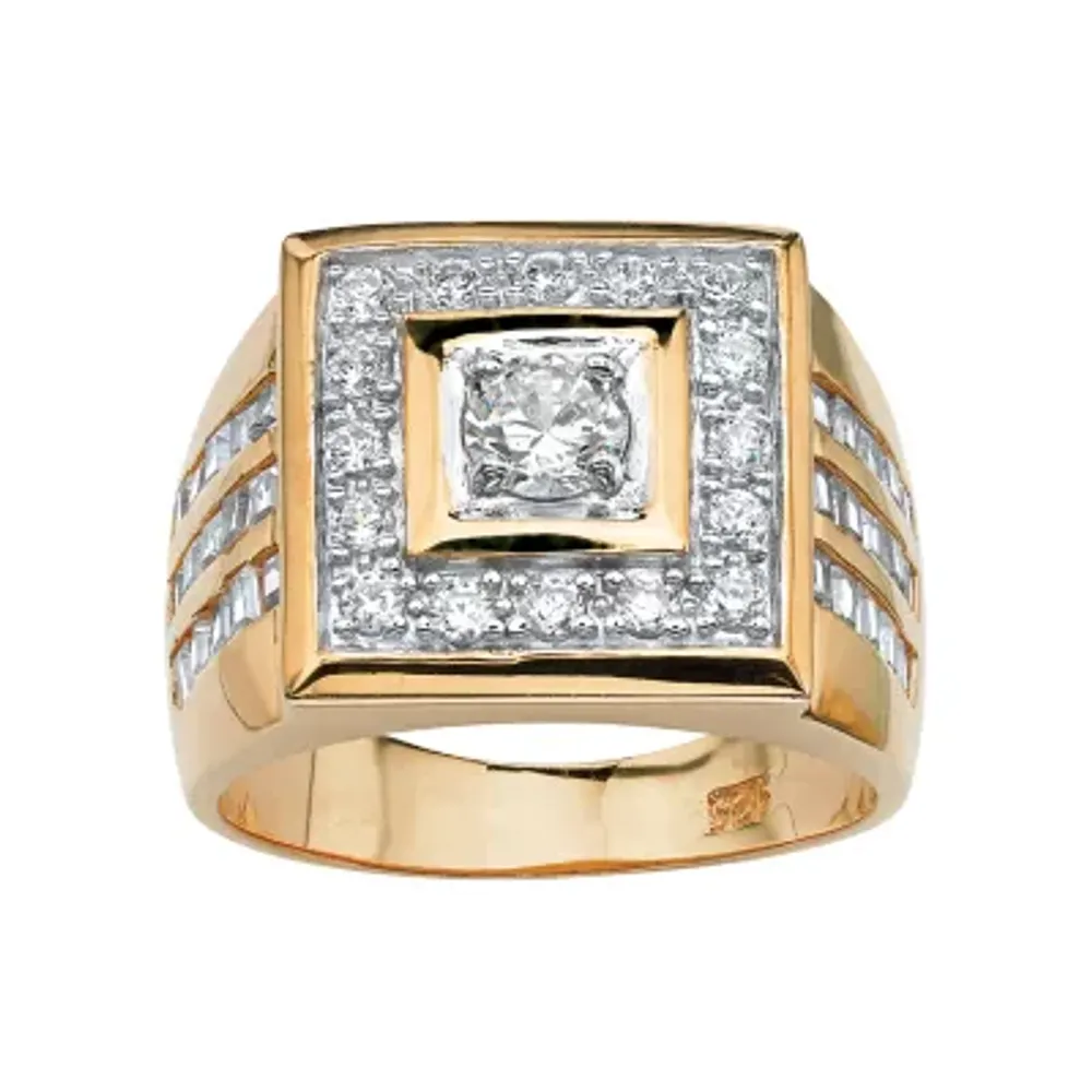 Mens 2 1/5 CT. T.W. White Cubic Zirconia 14K Gold Over Silver Square Fashion Ring