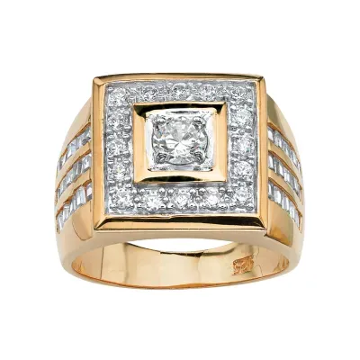 Mens 2 1/5 CT. T.W. White Cubic Zirconia 14K Gold Over Silver Square Fashion Ring