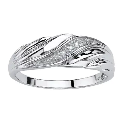 2MM Diamond Accent Natural White Platinum Over Silver Band