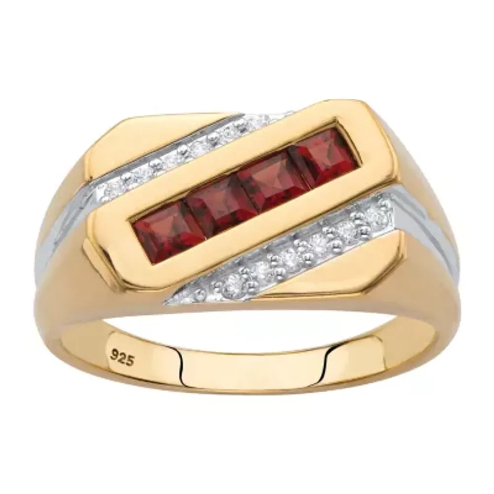 Mens 1 CT. T.W. Genuine Red Garnet 18K Gold Over Silver Fashion Ring