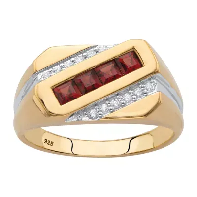 Mens 1 CT. T.W. Genuine Red Garnet 18K Gold Over Silver Fashion Ring