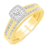 Womens / CT. T.W. Natural Diamond 10K Gold Side Stone Halo Bridal Set