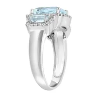 Effy Womens 3/8 CT. T.W. Diamond & Genuine Blue Aquamarine 14K White Gold Cocktail Ring