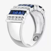 Effy Womens 5/8 CT. T.W. Diamond & Genuine Blue Sapphire 14K White Gold Band