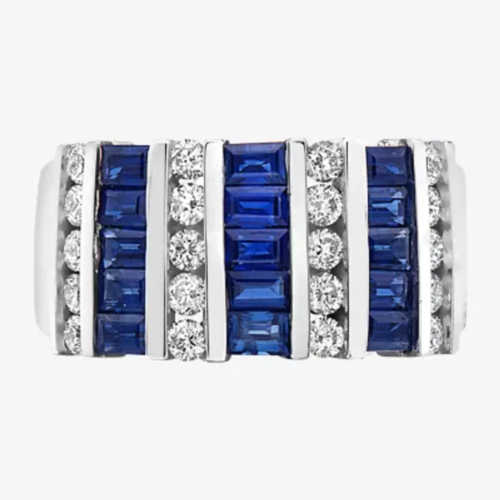 Effy Womens 5/8 CT. T.W. Diamond & Genuine Blue Sapphire 14K White Gold Band