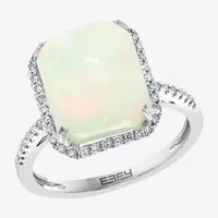 Effy  Womens Diamond Accent Genuine White Opal 14K Gold Halo Cocktail Ring