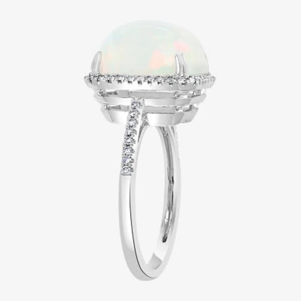 Effy  Womens Diamond Accent Genuine White Opal 14K Gold Halo Cocktail Ring