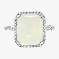 Effy  Womens Diamond Accent Genuine White Opal 14K Gold Halo Cocktail Ring