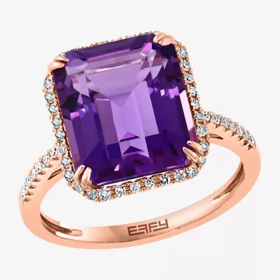 Effy  Womens Diamond Accent Genuine Purple Amethyst 14K Rose Gold Halo Cocktail Ring