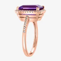 Effy  Womens Diamond Accent Genuine Purple Amethyst 14K Rose Gold Halo Cocktail Ring