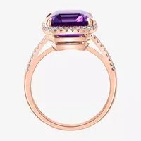 Effy  Womens Diamond Accent Genuine Purple Amethyst 14K Rose Gold Halo Cocktail Ring