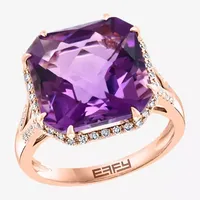 Effy Womens 1/5 CT. T.W. Diamond & Genuine Purple Amethyst 14K Rose Gold Cocktail Ring