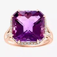 Effy Womens 1/5 CT. T.W. Diamond & Genuine Purple Amethyst 14K Rose Gold Cocktail Ring