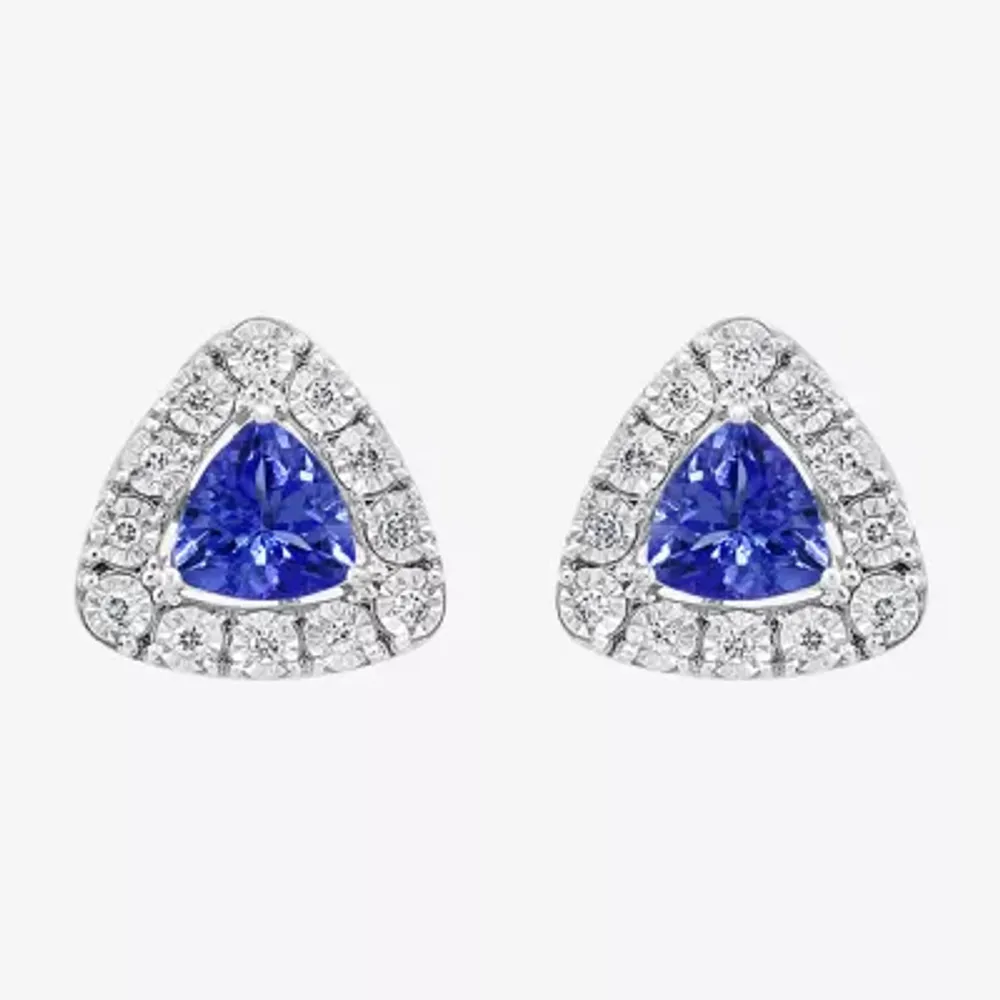 Effy 1/10 CT. T.W. Diamond & Genuine Blue Tanzanite Sterling Silver Stud Earrings