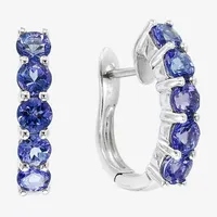 Effy  Genuine Blue Tanzanite Sterling Silver 21.3mm Hoop Earrings