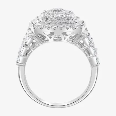 Effy Womens 1/ CT. T.W. Mined Diamond 14K White Gold Cushion Halo Cocktail Ring