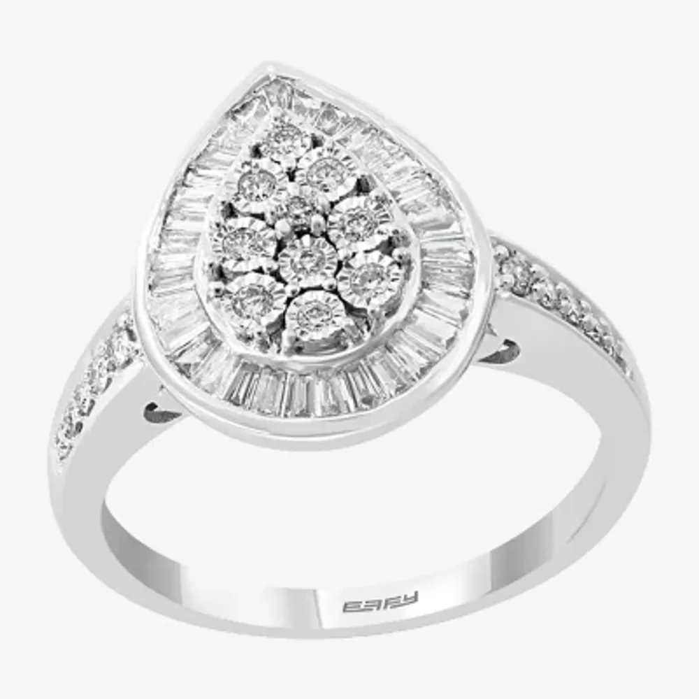 Effy  Womens 1/2 CT. T.W. Natural Diamond 14K White Gold Pear Halo Cocktail Ring