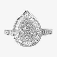 Effy  Womens 1/2 CT. T.W. Mined Diamond 14K White Gold Pear Halo Cocktail Ring