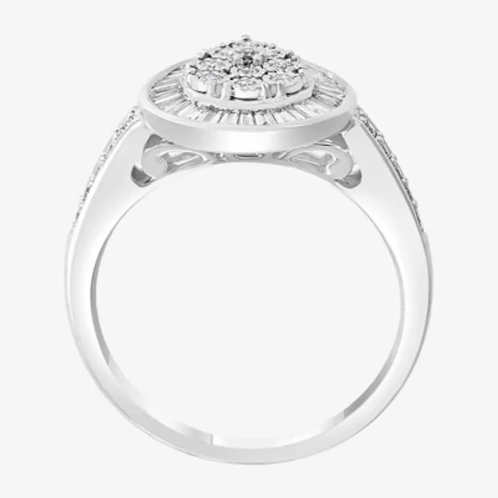 Effy  Womens 1/2 CT. T.W. Natural Diamond 14K White Gold Pear Halo Cocktail Ring