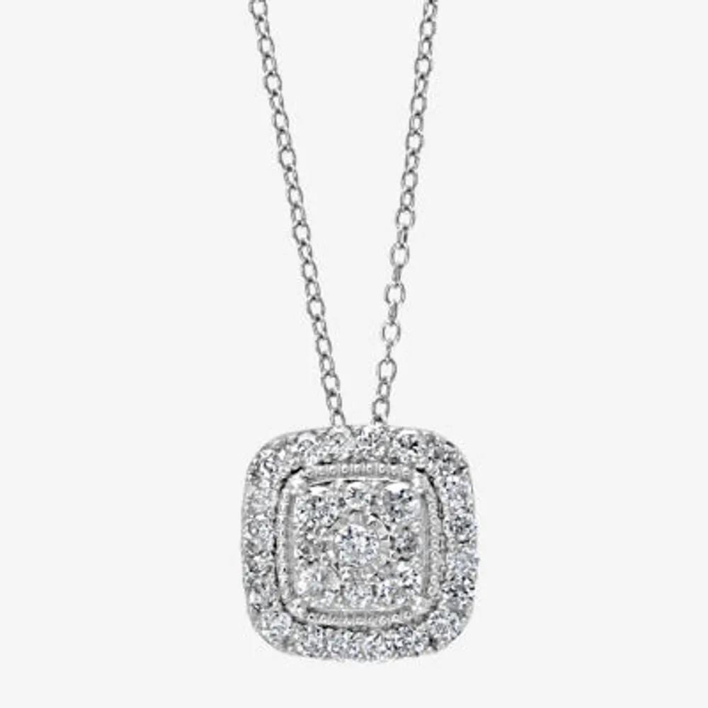Effy Womens 1/2 CT. T.W. Natural Diamond Sterling Silver Pendant Necklace