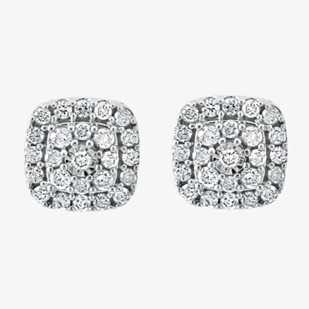 Effy  1/2 CT. T.W. Natural Diamond Sterling Silver 8.5mm Cushion Stud Earrings