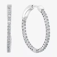 Effy  1 1/8 CT. T.W. Natural Diamond 14K White Gold 26.2mm Hoop Earrings